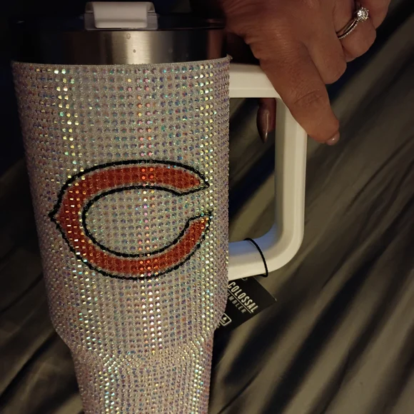 Crystal Bling Tumbler with Orange Chicago Bear Logo - Picture 3 of 5